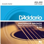 D'Addario DADEJ16 EJ16 Phosphor Bronze Acoustic Guitar Strings, Light, 12-53