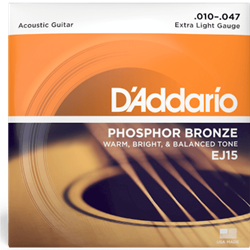 D'Addario EJ15 Phosphor Bronze Acoustic Guitar Strings, Extra Light, 10-47