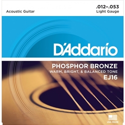 D'Addario DADEJ16 EJ16 Phosphor Bronze Acoustic Guitar Strings, Light, 12-53