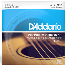 D'Addario EJ38 12-String Phosphor Bronze Acoustic Strings, Light, 10-47