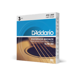 D'Addario EJ16-3D Phosphor Bronze Acoustic Guitar Strings, Light, 3 Sets