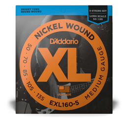 D'Addario EXL160-5 50-135 Medium 5 String, Long Scale, XL Nickel Bass Strings